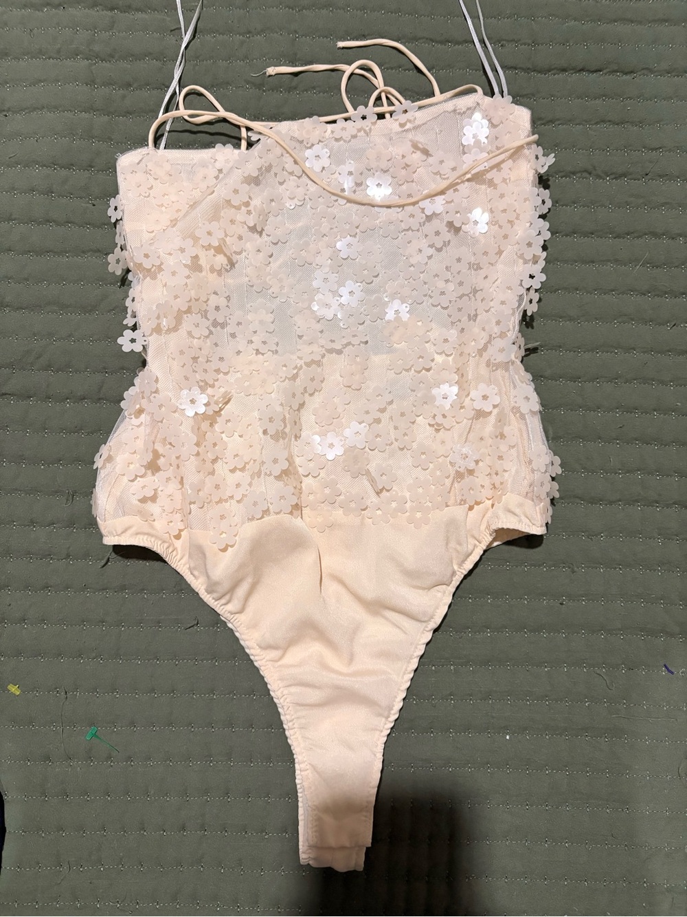 Zara Cream Floral Sequin Bodysuit